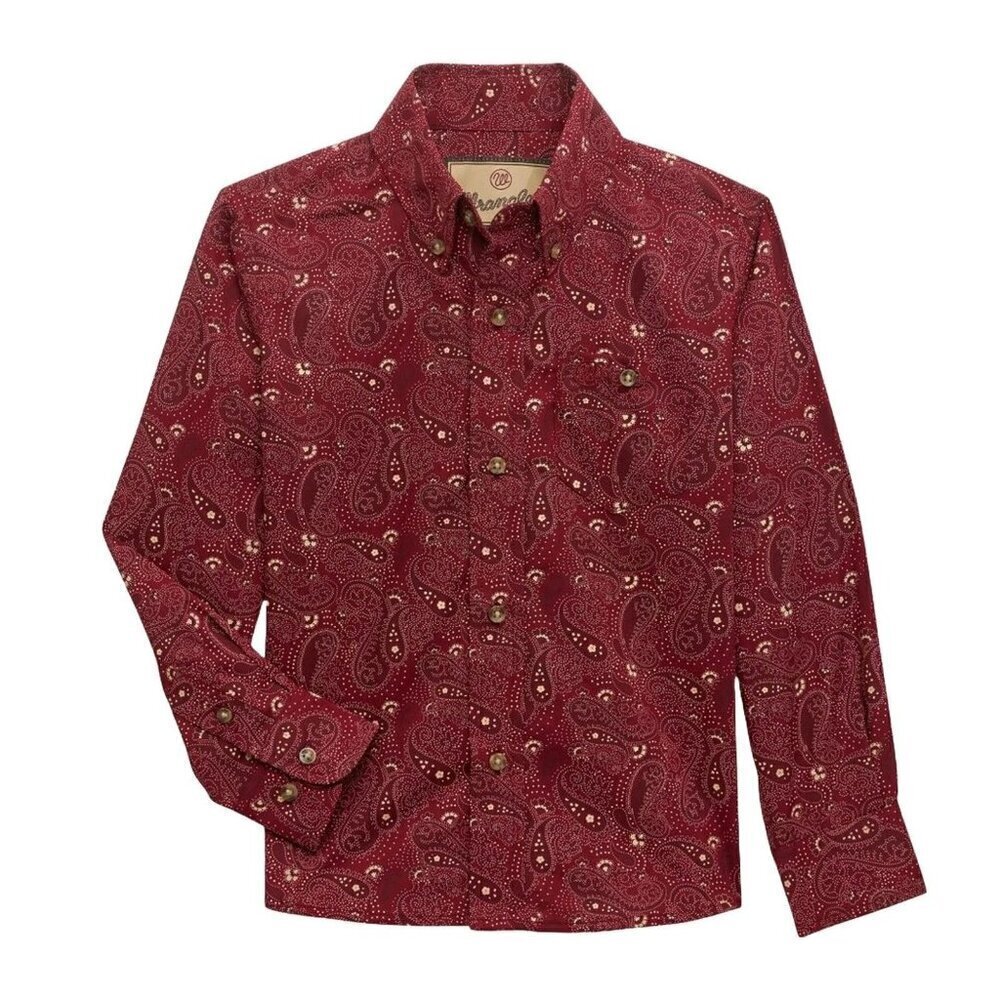 Wrangler Men's Long Sleeve Relaxed Fit Paisley Print Button Shirt Red